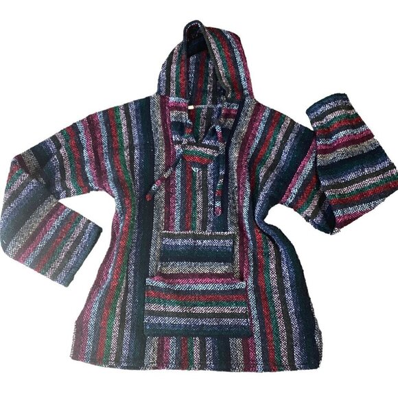 Artesanias Cuamatz Surfer Beach Woven Mexican Baja Blanket Poncho Hoodie XL 261J - Picture 1 of 6
